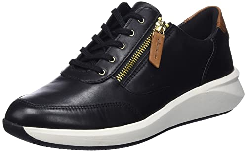 Clarks Damen Un Rio Zip Sneaker, Black Leather, 35.5 EU von Clarks