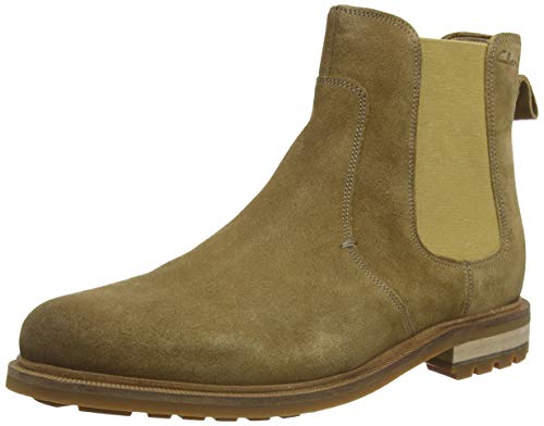 Clarks Herren Foxwell Top Chelsea Boots, Beige Dark Sand Suede, 43 EU von Clarks