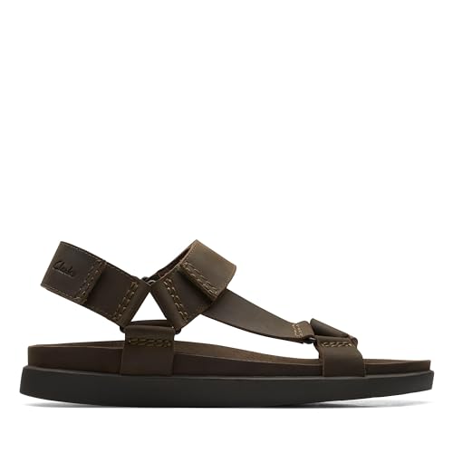 Clarks Herren Sunder Range Sandal, Dark Olive Lea, 39.5 EU von Clarks
