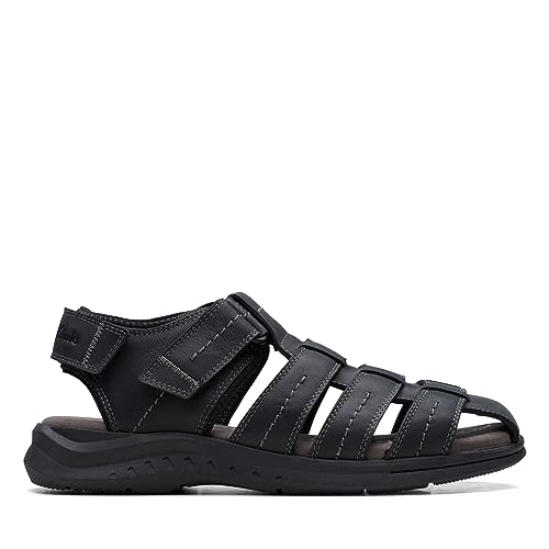 Clarks Herren Walkford Fish Sandal, Black Tumbled, 42.5 EU von Clarks