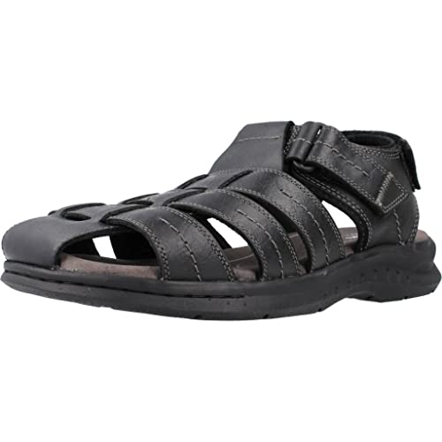 Clarks Herren Walkford Fish Sandal, Black Tumbled, 42.5 EU von Clarks