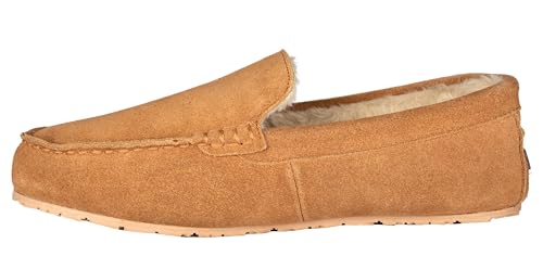 Clarks Herren Wildleder Mokassin Hausschuhe Warm Gemütlich Indoor Outdoor Plüsch Kunstfell gefüttert Slipper für Herren, zimt, 43 EU von Clarks