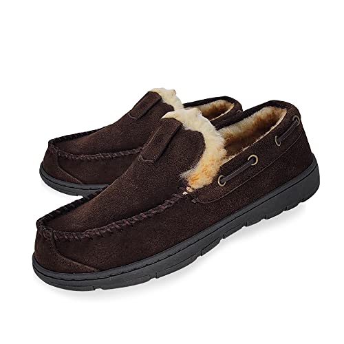 Clarks Herren Wildleder Venezianische Mokassin Slipper LB0534 – warmes Plüsch-Kunstfellfutter – Indoor Outdoor Hausschuhe für Herren, Dunkelbraun, 13 von Clarks