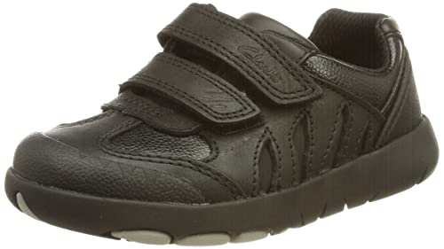 Clarks Jungen Mädchen Rex Stride T Sneaker, Black Leather, 27.5 EU von Clarks