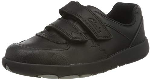 Clarks Jungen Rex Pace K Sneaker, Schwarz (Black Leather Black Leather), 28.5 EU von Clarks