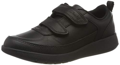 Clarks Jungen Scape Flare K Sneaker Niedrig, Schwarz (Black Leather Black Leather), 28 EU von Clarks