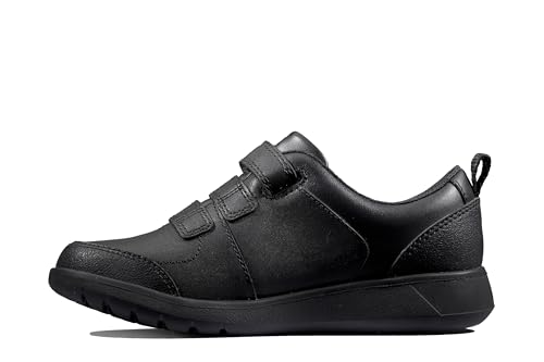 Clarks Jungen Scape Sky Y Sneaker, Schwarz (Black Leather Black Leather), 39.5 EU Weit von Clarks