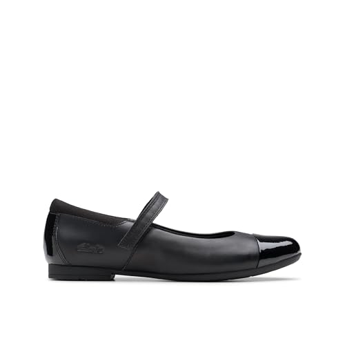 Clarks Mädchen Scala Gem K Geschlossene Ballerinas, Schwarzes Leder, 32.5 EU Weit von Clarks