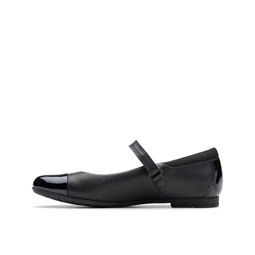 Clarks Mädchen Scala Gem K Geschlossene Ballerinas, Schwarzes Leder, 33.5 EU Weit von Clarks