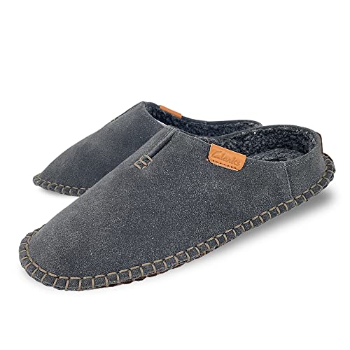 Clarks Mens Open Back Suede Leather Slipper With Heavy Stitching - Plush Sherpa Lining - Indoor Outdoor House Slippers For Men (12 M US, Grey) von Clarks
