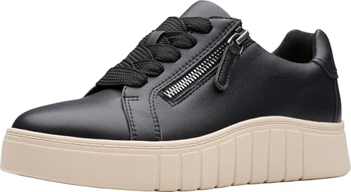 Clarks Mykah Joy Damen-Sneaker, Schwarz Leder, 6 Wide von Clarks