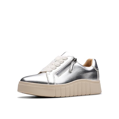 Clarks Mykah Joy Damen-Sneaker, Silberfarbenes Leder, 38.5 EU von Clarks