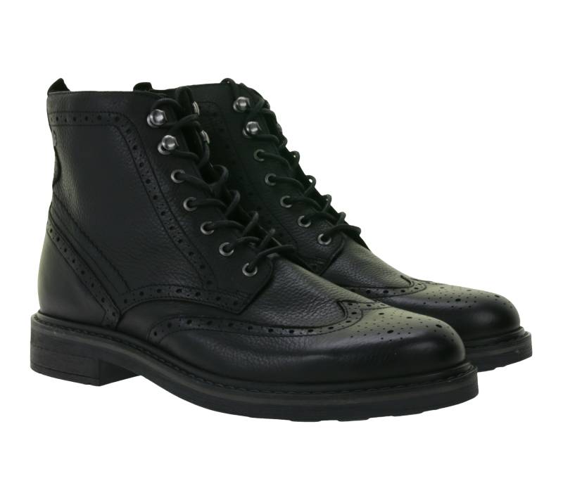 Clarks Newford Herren Stiefel Echtleder-Schuhe mit Contour Cushion-Fußbett Schnür-Stiefel 26183842 Schwarz von Clarks