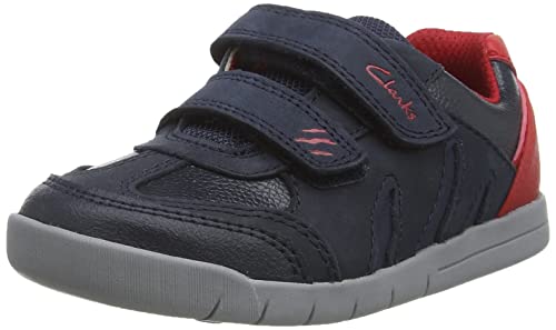 Clarks Rex Play K Sneaker, Navy/Red Lea, 29 EU von Clarks