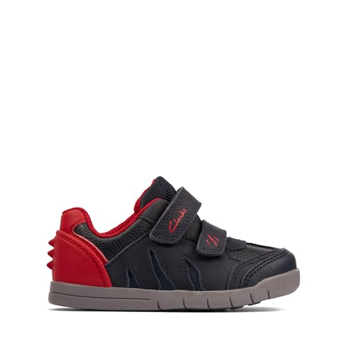 Clarks Rex Play T Sneaker, Navy/Red Lea, 23 EU von Clarks