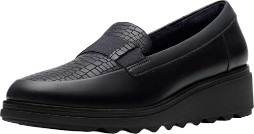 Clarks Sharon Pace Loafer für Damen, Marineblaues Leder, 38.5 EU von Clarks