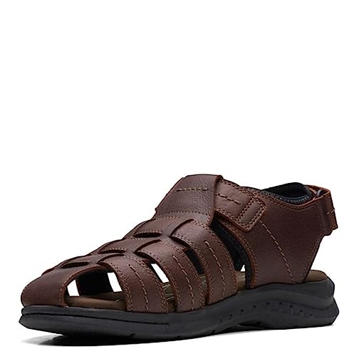 Clarks Walkford Fish Flache Sandalen für Herren, Braunes Trommelleder, 42 EU von Clarks