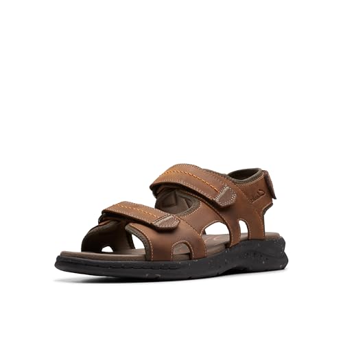 Clarks Walkford Walk Flat Sandalen für Herren, Hellbraunes Leder, 42 EU von Clarks