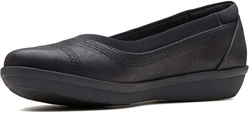 Clarks Women's Ayla Low Ballet Flat, Black Synthetic Nubuck, 055 M US von Clarks