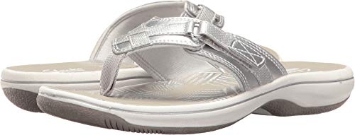 Clarks Women's Breeze Sea Flip Flop, New Silver Synthetic, 37.5 EU von Clarks