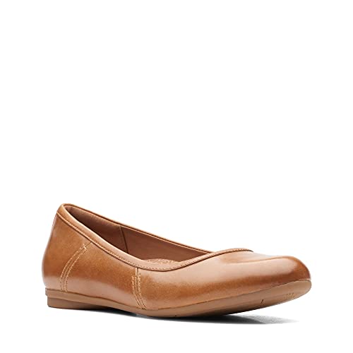 Clarks Women's Canebay Plain Ballet Flat, Dark Tan Leather, 7 W von Clarks