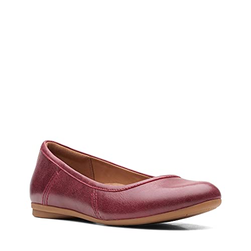 Clarks Women's Canebay Plain Ballet Flat, Wine Leather, 7 von Clarks