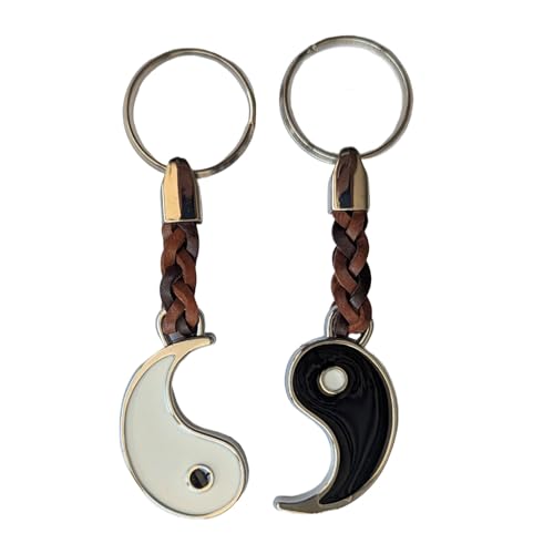 Claro Schmuck Schlüssel-Anhänger 2er Set YinYang Schlüsselring aus Metall Stärke 2 mm, Band Kunstleder, Gesamtlänge ca. 98 von Claro Schmuck