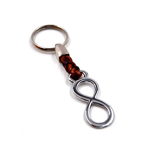 Schlüsselanhänger Schlüsselring Infinity Unendlich schön gearbeitet an Lederband, 8 cm Plus Ring 2,5cm von Claro Schmuck