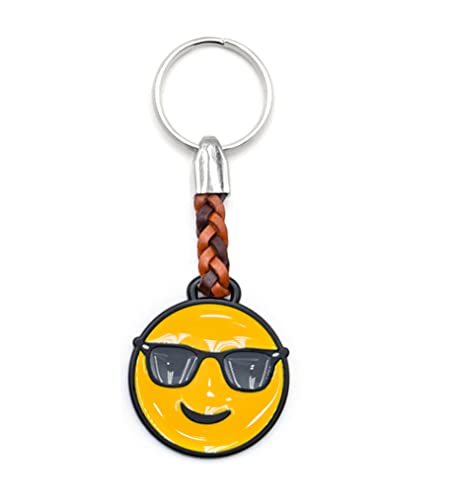 ClaroSchmuck Schlüssel-Anhänger Emoji mit der Sonnenbrille Schlüsselring aus Metall Stärke 2 mm, Band aus Kunstleder, Gesamtlänge ca. 98 mm, Einheitsgröße von ClaroSchmuck