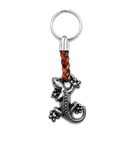 ClaroSchmuck Schlüssel-Anhänger Gecko Eidechse Schlüsselring aus Metall Stärke 2 mm, Band aus Kunstleder, Gesamtlänge ca. 113 mm von ClaroSchmuck