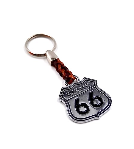 ClaroSchmuck Schlüssel-Anhänger Route 66" Schlüsselring aus Metall Stärke 2 mm, Band aus Kunstleder, Gesamtlänge ca. 98 mm von ClaroSchmuck