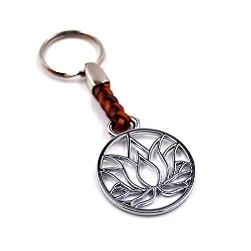 Schlüssel-Anhänger Lotusblütte, Schlüsselring aus Metall Stärke 2 mm, Band aus Kunstleder, Gesamtlänge ca. 9cm von ClaroSchmuck
