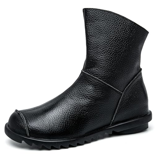 Clarsunny Damen Leder Casual Soft Flache Stiefel, Schwarz-schnürlos, 40 EU Clarsunny Damen Leder Casual Soft Flache Stiefel, Schwarz-schnürlos, 40 EU von Clarsunny