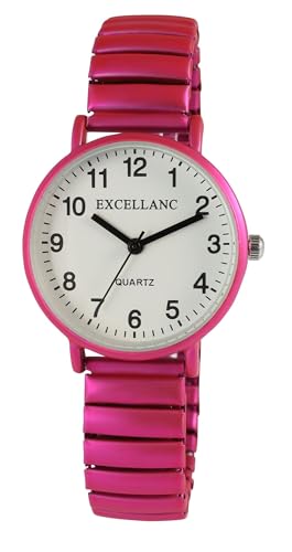 Excellanc Design Damenuhr Metallic Weiß Pink Analog Metall Zugband Stretch Flexibel Quarz von Clasixx