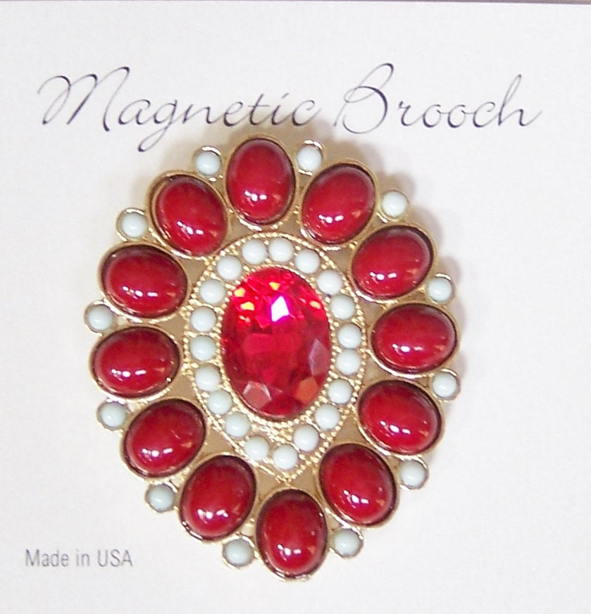 Magnet Brosche Clip Verschluss Pin Rot Weiß Acrlyic Stein Accessoire Schals Schal von Clasplady