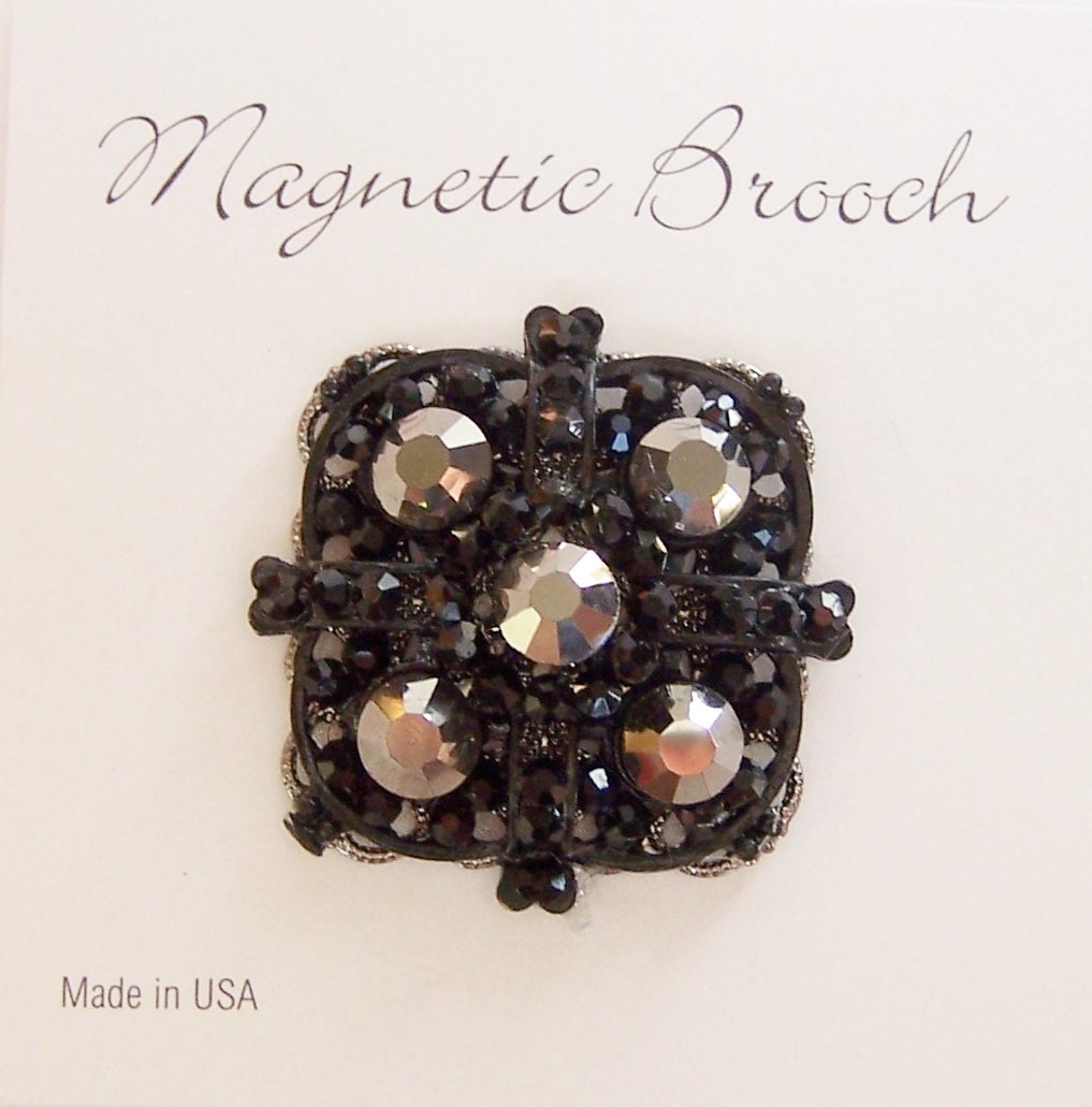 Magnet Brosche Clip Verschluss Pin Schwarz Glas Strass Metall Accessoire Schals Schal von Clasplady