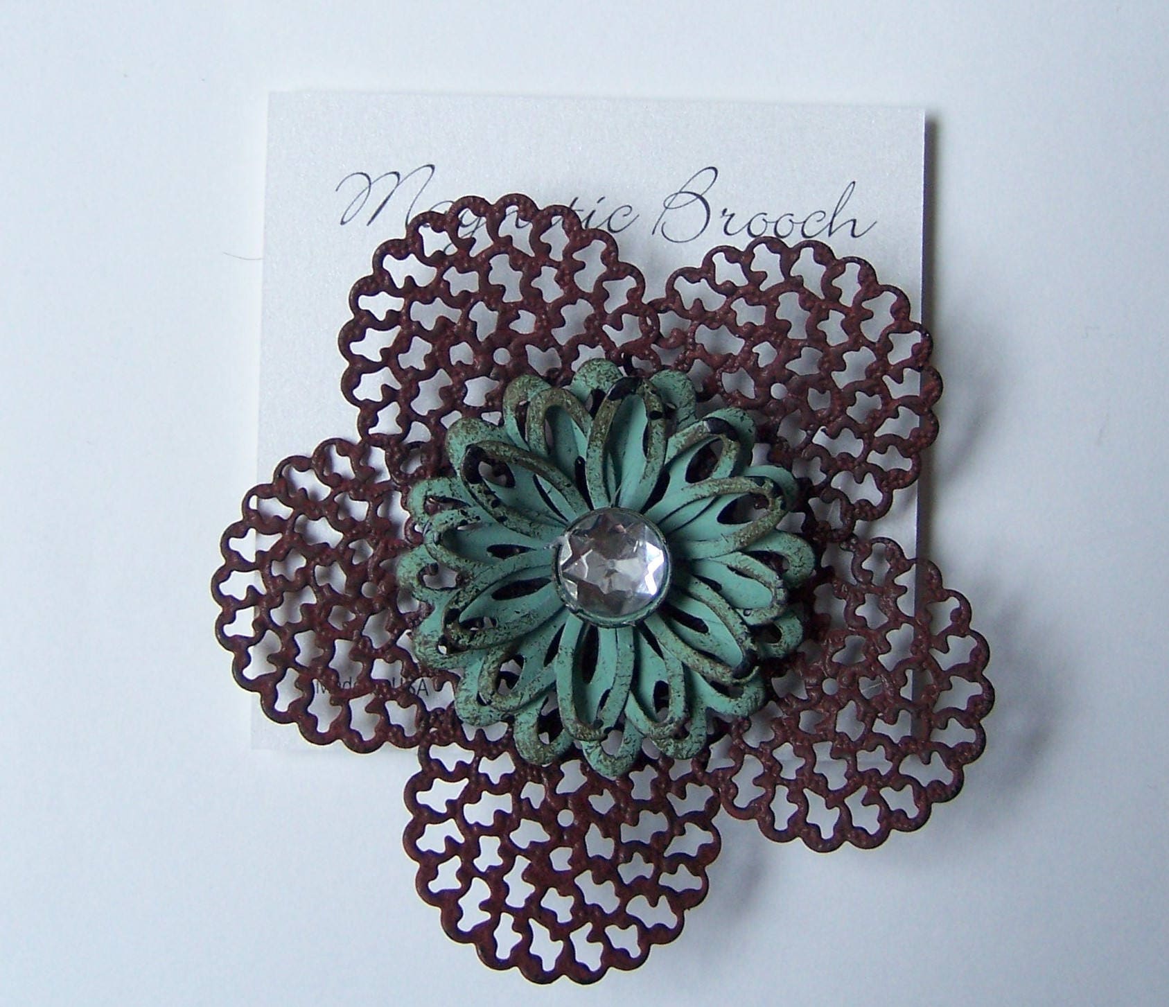 Magnet Brosche Clip Verschluss Pin Türkis/Kupfer Petina Finish Metall Blume Accessoire Schals von Clasplady