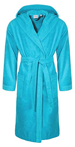 Class Home Collection Bademantel Damen & Herren mit Kapuze – 100% Baumwolle Frottee, weich, saugstark & lang – Unisex Morgenmantel für Spa & Zuhause – OEKO-TEX zertifiziert Türkis Gr. XL von Class Home Collection