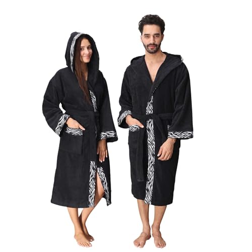 Class Home Collection Bademantel Damen & Herren mit Kapuze – 100% Baumwolle Frottee, weich, saugstark & lang – Unisex Morgenmantel für Spa & Zuhause – OEKO-TEX zertifiziert Zebra Gr. S von Class Home Collection
