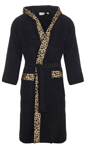 Class Home Collection Bademantel Damen & Herren mit Kapuze – 100% Baumwolle Frottee, weich, saugstark & lang – Unisex Morgenmantel für Spa & Zuhause – OEKO-TEX zertifiziert Leopard Gr. S von Class Home Collection