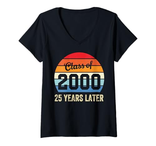 Damen Vintage Class of 2000 25 Jahre später Wiedersehen 25. Abschluss T-Shirt mit V-Ausschnitt Damen Vintage Class of 2000 25 Jahre später Wiedersehen 25. Abschluss T-Shirt mit V-Ausschnitt von Class Of 2000 Tees Women Men Vintage