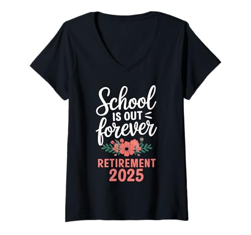 Damen Lehrer im Ruhestand Klasse von 2025 Ruhestand Männer Frauen T-Shirt mit V-Ausschnitt von Class Of 2025 Retired Teacher