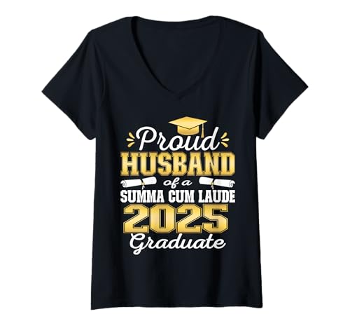 Damen Stolzer Ehemann, Absolvent der Klasse 2025, Summa Cum Laude T-Shirt mit V-Ausschnitt von Class Of 2025 Summa Cum Laude Graduation Family T