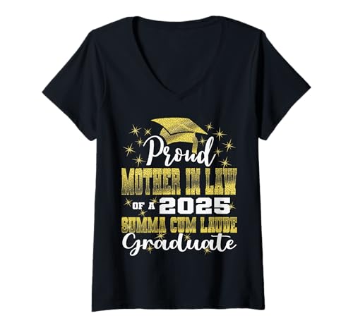 Damen Stolze Schwiegermutter 2025 Absolventin der Klasse 2025 Summa Cum Laude T-Shirt mit V-Ausschnitt von Class Of 2025 Summa Cum Laude Graduation Family Ts