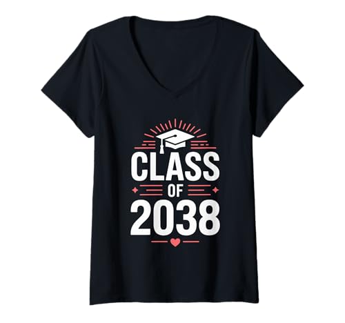 Damen Class of 2038 Abschlusskappe Schulabschluss Stolz Schulzeit T-Shirt mit V-Ausschnitt Damen Class of 2038 Abschlusskappe Schulabschluss Stolz Schulzeit T-Shirt mit V-Ausschnitt von Class Of 2038 Abschlusskappe Schüler Erfolg
