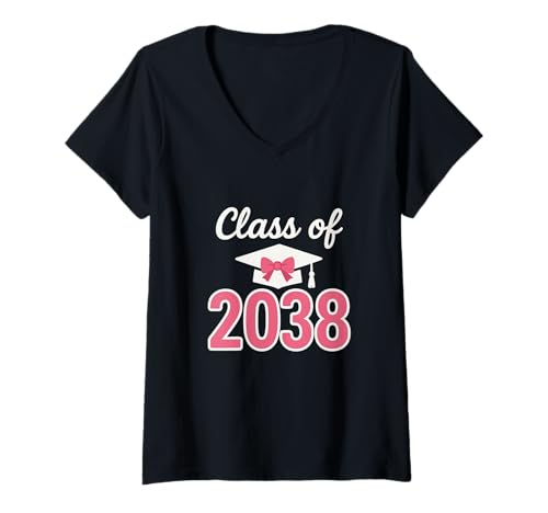 Damen Class of 2038 Pink Bow Abschluss Kindergarten Schulabschluss T-Shirt mit V-Ausschnitt Damen Class of 2038 Pink Bow Abschluss Kindergarten Schulabschluss T-Shirt mit V-Ausschnitt von Class Of 2038 Pink Bow Erfolg Schüler Stolz