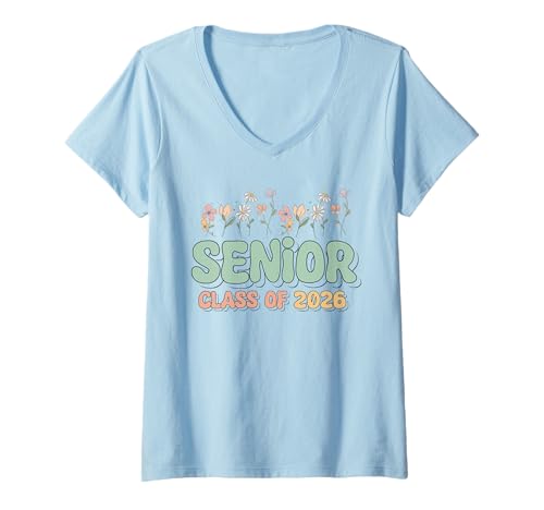 Damen Class of 2026 Senior 2026 Graduation 2026 Floral Girls Women T-Shirt mit V-Ausschnitt Damen Class of 2026 Senior 2026 Graduation 2026 Floral Girls Women T-Shirt mit V-Ausschnitt von Class of 2026 Floral Senior Graduation Tee