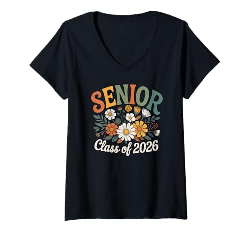 Damen Klasse 2026 Senior Floral Graduation T-Shirt mit V-Ausschnitt Damen Klasse 2026 Senior Floral Graduation T-Shirt mit V-Ausschnitt von Class of 2026 Graduation Girls Novelty