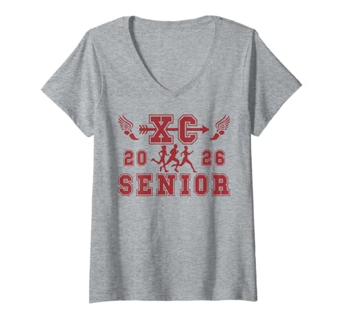 Damen Langlauf Seniorenabend XC Senior 2026 Graduierung 89 T-Shirt mit V-Ausschnitt von Class of 2026 Graduation Shirts