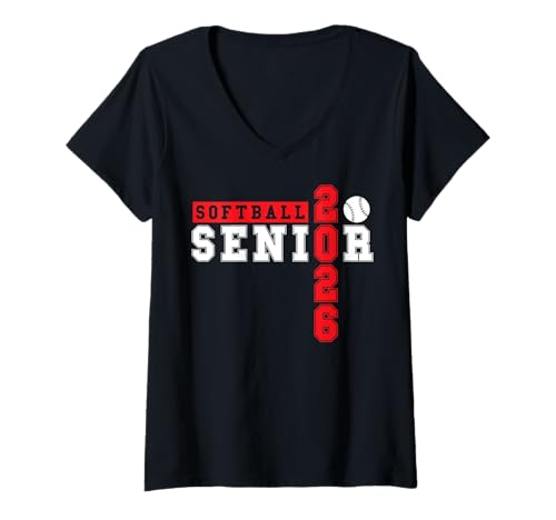 Damen Softball Seniorenabend Softball Senior 2026 Abschluss 9 T-Shirt mit V-Ausschnitt Damen Softball Seniorenabend Softball Senior 2026 Abschluss 9 T-Shirt mit V-Ausschnitt von Class of 2026 Graduation Shirts
